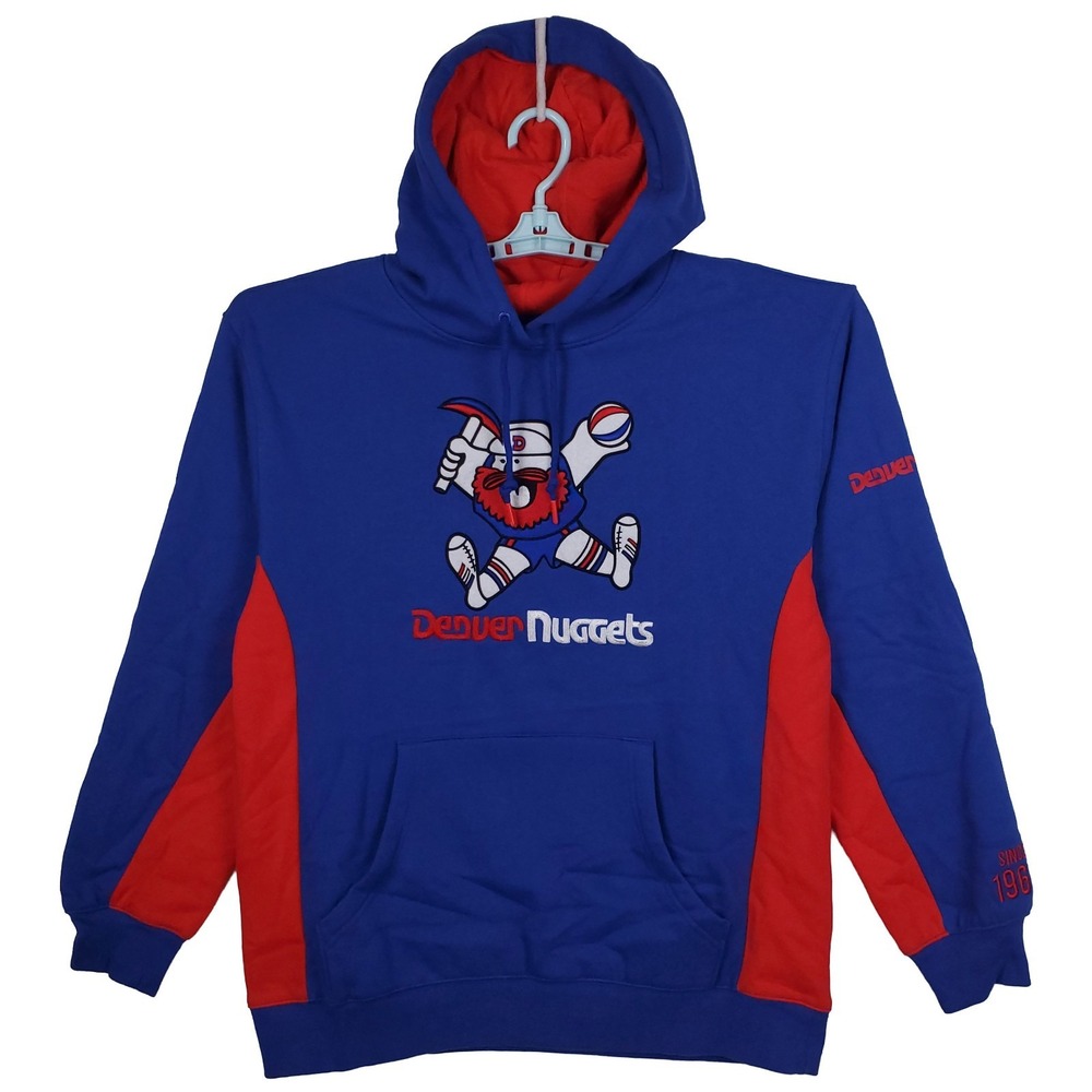 Denver Nuggets Mitchell & Ness NBA Large Hoodie Origins Art Blue Red NWT‎
